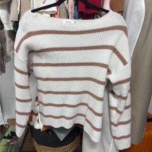 Women's Striped Sweater - White and Brown